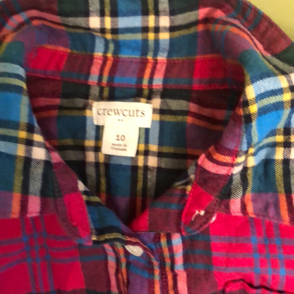 Crewcuts tie waist plaid shirt sz10